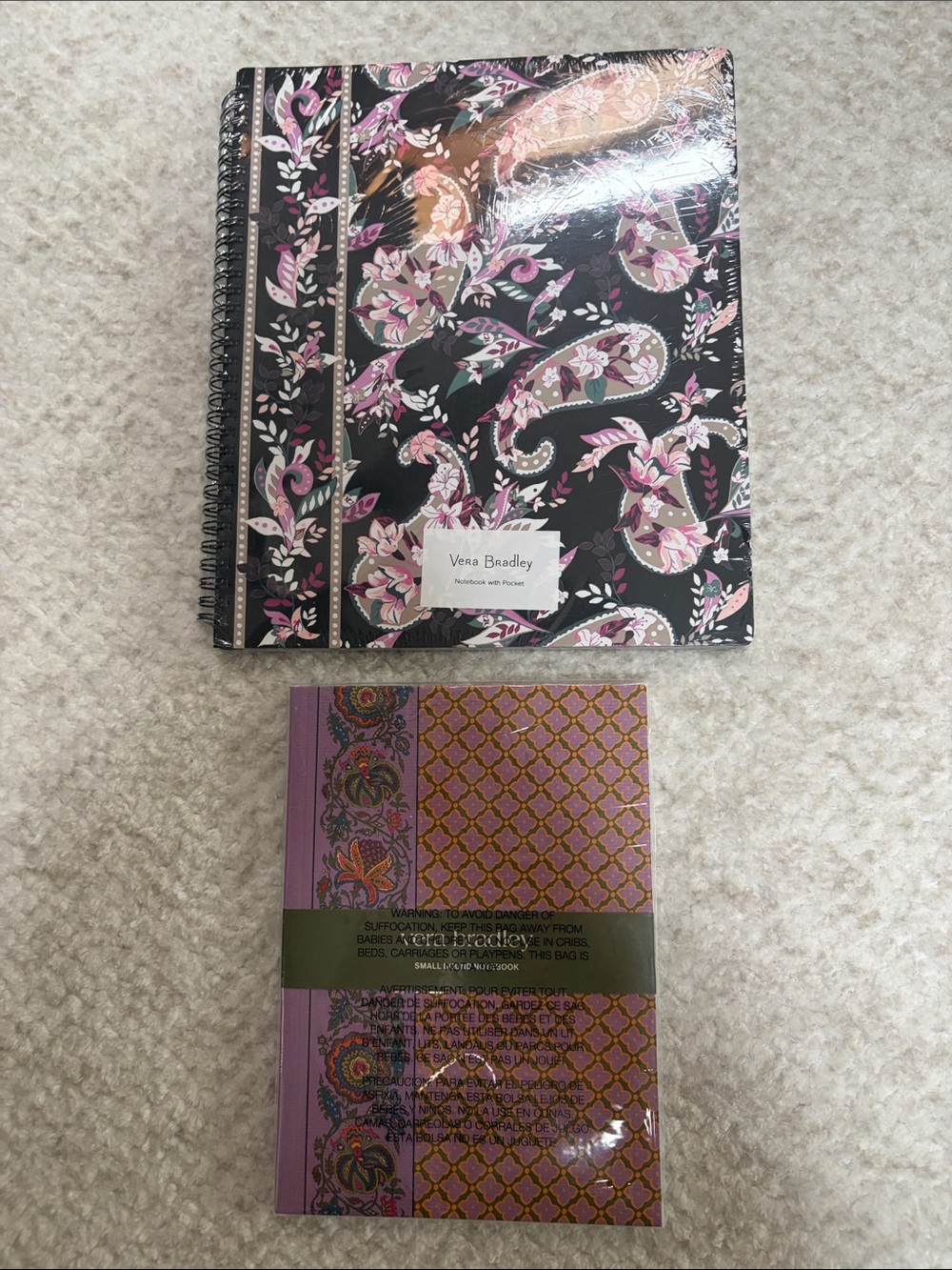 Vera Bradley Black and Pink Floral Spiral Notebook& a small bound notebook